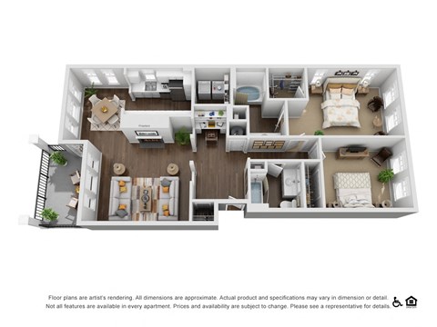 Floor plan for 2 beds, 2 baths, 1341 sqft